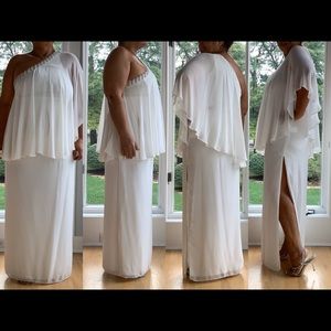 Xscape One Shoulder White Maxi dress, SZ.14 NWT